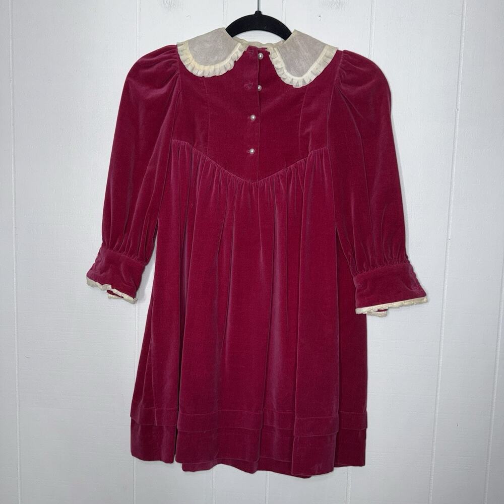 CARY San Francisco Vintage Girl’s Velvet Long Sleeve Dress Pearl Buttons Pink 6X
